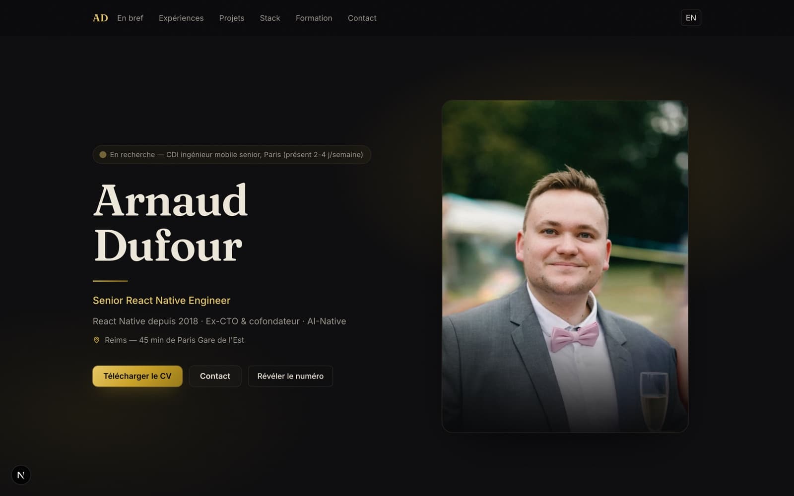 Portfolio — page d'accueil (hero)